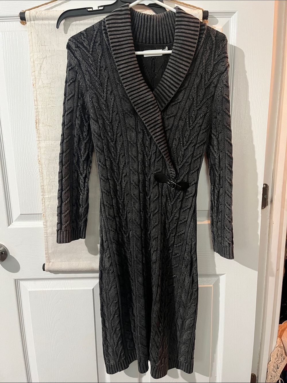 Calvin Klein Dark Gray Cable-Knit Shawl Collar Long Dress